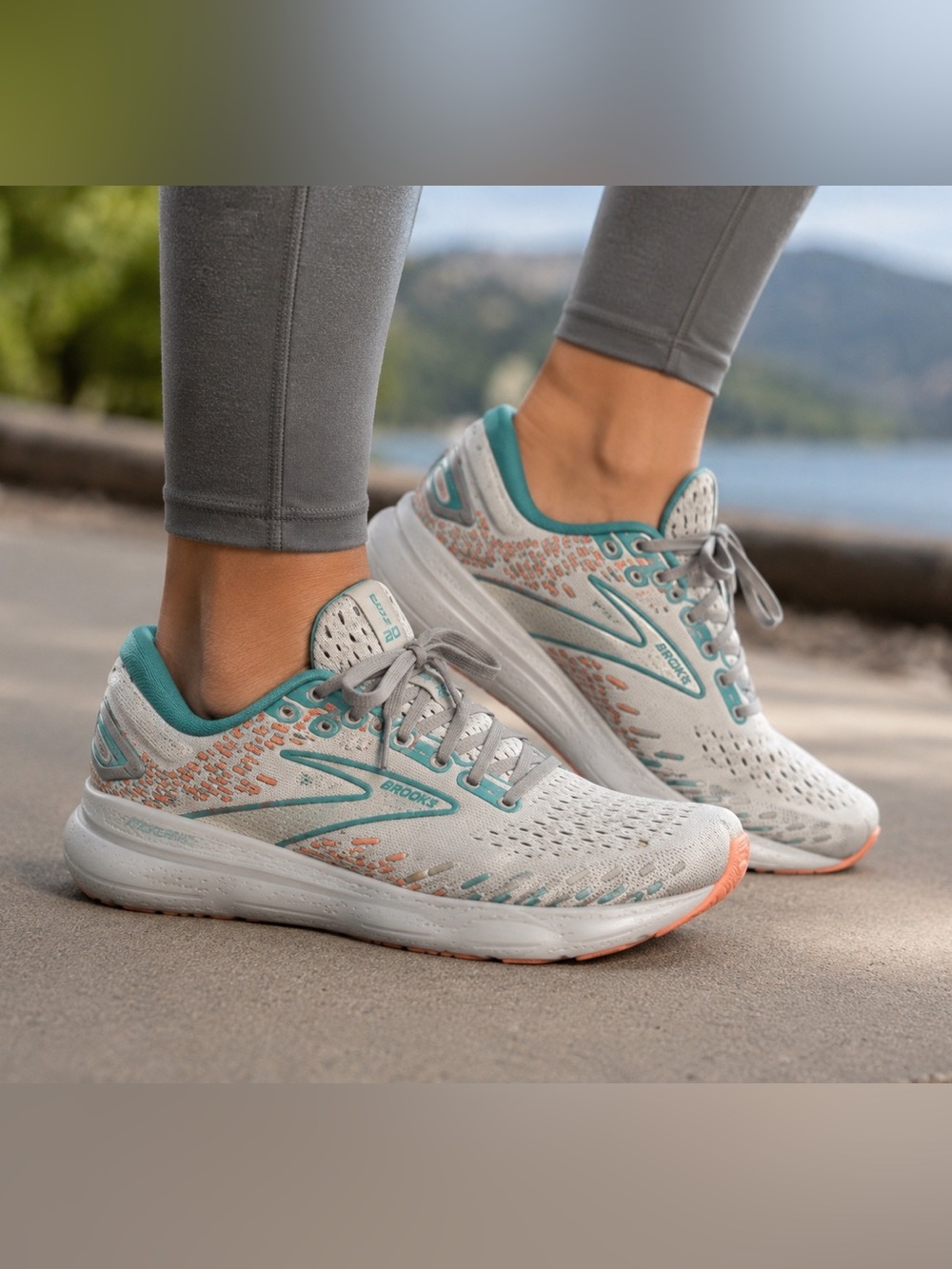 Brooks Glycerin 20 Running Shoes Women’s Size 8 White Aqua Coral Cushioned EU 39